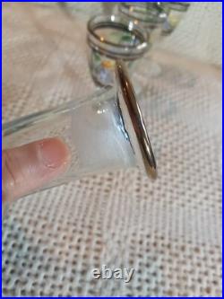 Vtg. Unique Hand Painted Floral Clear Glass decanter & 6 Cordial Glasses Set