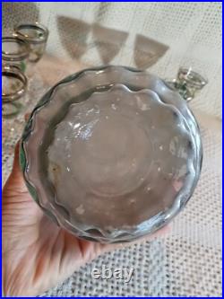 Vtg. Unique Hand Painted Floral Clear Glass decanter & 6 Cordial Glasses Set