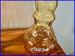Vtg mid century modern EMPOLI Tall Amber Glass Genie Bottle Decanter & Stopper