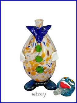 Vtg murano art glass brutalist hand blown mcm clown decanter large 15'' bottle