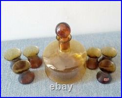WOW! Vintage Amber Decanter & Six Shot Glass Collectible Set Made in Italy