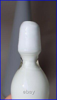 White cased Genie Bottle Decanter Mcm Glass Italy Vintage Empoli 60s Hand Blown
