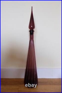 XL Purple amethyst Glass Genie Bottle Decanter Mcm Glass Italy Vintage 1959
