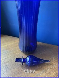 XL Retro Cobalt blue Glass Genie Bottle Decanter Mcm Glass Vintage