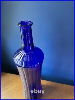 XL Retro Cobalt blue Glass Genie Bottle Decanter Mcm Glass Vintage